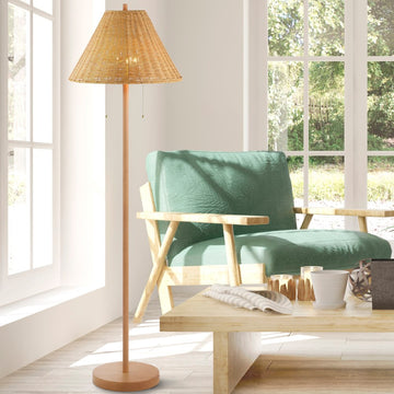 Nando 61" Coastal Bohemian Iron/Rattan LED Floor Lamp with Pull-Chain - JONATHAN Y